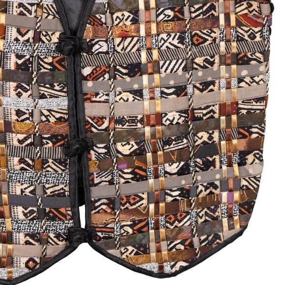 Halsey Collection Woven Patchwork Vest M Womens Brown Yellow Gray Beige Rayon - Picture 3 of 5